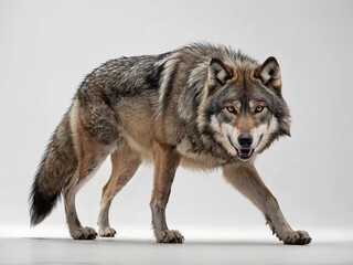 Obraz premium A full-body side view of a wolf in a stalking position