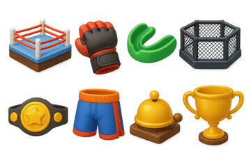 Combat sports 3d set: dynamic icons for martial arts and boxing enthusiasts