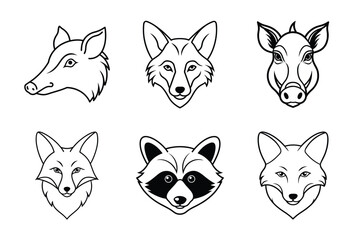 set of vector animals, Minimalist Black and White Bird Head Icons Line Art Set