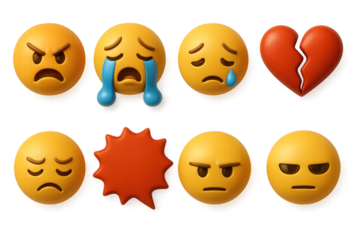 Negative emotions 3d set. angry, sad, and stressed expressions in 3d style