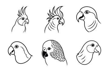 set of vector animals, Minimalist Black and White Bird Head Icons Line Art Set