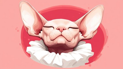 Cat with large ears and ruff collar relaxing against a pink background at midday