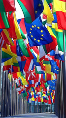 International Flags In Vertical Arrangement
