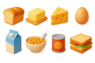 3d set of kitchen icons in simple style. cooking and food preparation symbols