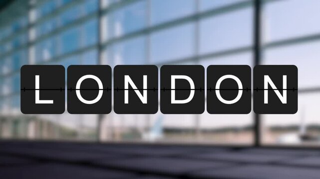 London city flip board destination animation. Travel airport destination style split flap board
