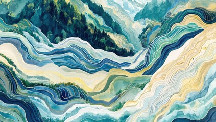 Obraz premium Abstract landscape of layered, wavy hills