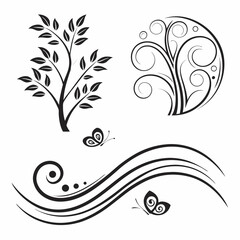 Elegant black floral design with butterflies