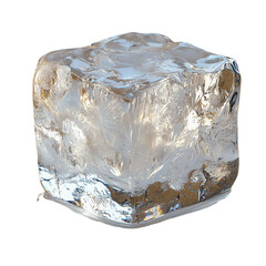 Single ice cube with clear edges and subtle reflections, isolated on a transparent background. 