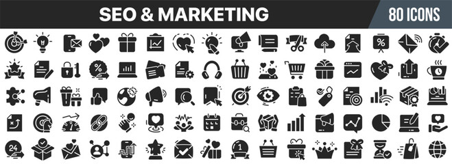 Seo and marketing black icons collection. Big UI icon set in a flat design. Vector illustration EPS10