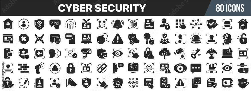 Poster cyber security care black icons collection. big ui icon set in a flat design. vector illustration ep