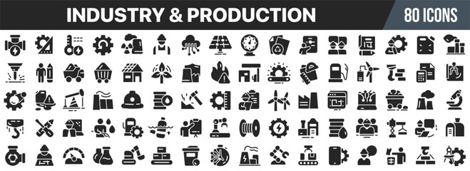 Industry and production care black icons collection. Big UI icon set in a flat design. Vector illustration EPS10