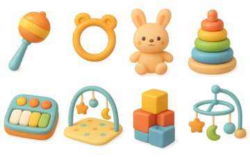 Baby toys 3d set: adorable and colorful toddler playthings in 3d style