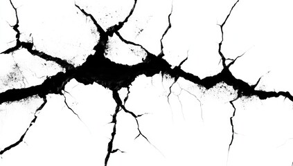 Obraz premium A fractured, cracked surface, black fissures against white