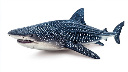 Detailed model of a whale shark on a white background showcasing its unique patterns and features