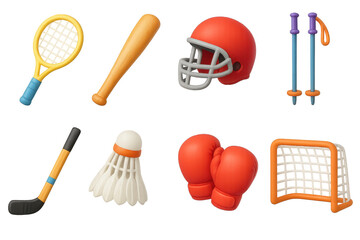 Sports equipment 3d set: athletic gear and sports tools in vibrant 3d style