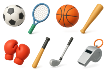 3d set of simple sports icons. athletic equipment and workout symbol collection