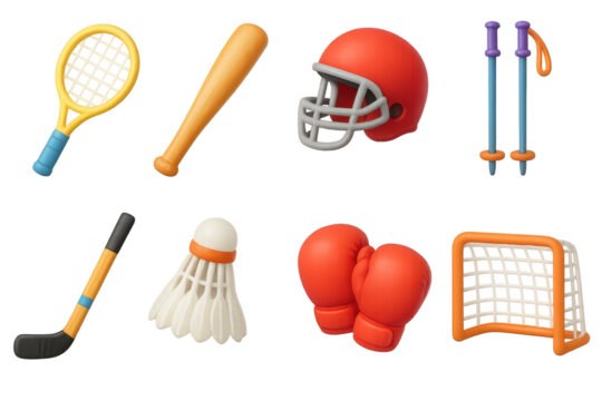 Sports equipment 3d set: athletic gear and sports tools in vibrant 3d style