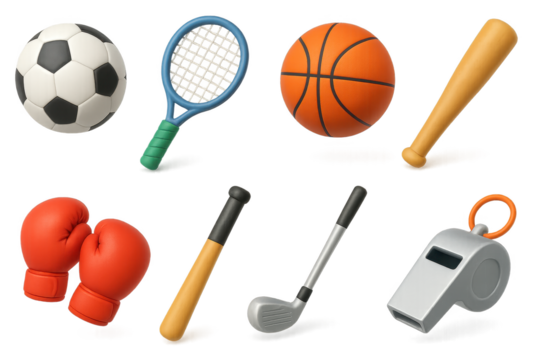 3d set of simple sports icons. athletic equipment and workout symbol collection