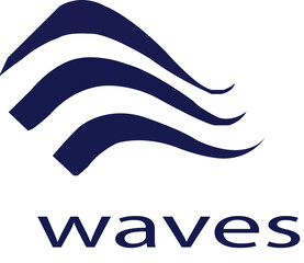 Vector Waves Logo, Dark Blue Abstract Ocean Wave Lines Design.