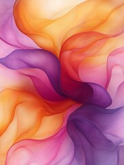 Obraz premium Abstract swirling forms in vibrant orange, purple, and pink hues, suggesting flowing fabric or smoke, with a luminous, ethereal quality