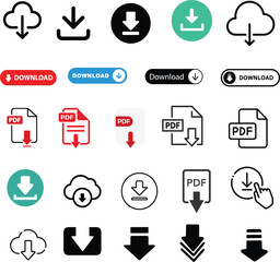 Download and PDF Icon Set – Vector Symbols for Web and App UI