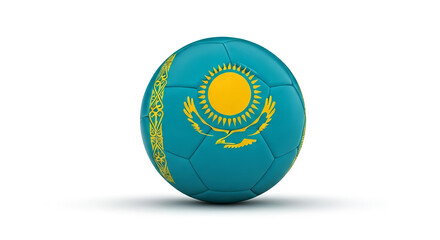 A soccer ball with the kazakhstan flag design isolated on a white background in a studio setting
