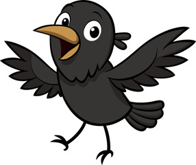 Black raven flapping wings in cartoon vector style suitable for game or Halloween animal illustrations