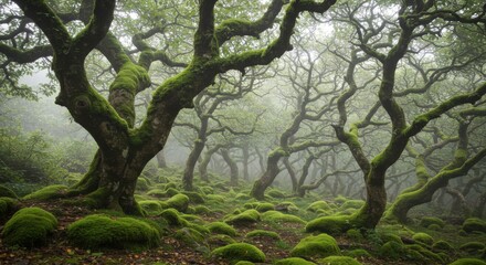 Obraz premium Enchanted Mossy Forest: A Mystical Landscape Photography