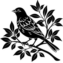 Elegant Black and White Bird Silhouette on Branch