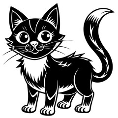 Adorable Black and White Cartoon Kitten Illustration