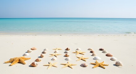 Obraz premium Tropical Beach with Umbrellas on White Sand