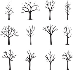 Obraz premium Bare Tree Silhouette Collection – Winter Trees and Leafless Branches Vector Set