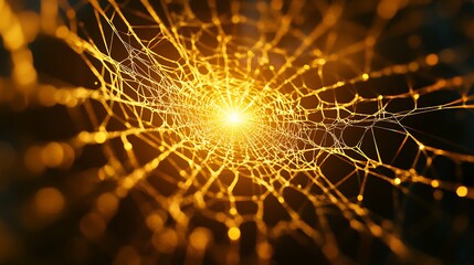 Golden spiderweb background wallpaper texture pattern abstract design halloween arachnid glowing light effect art
