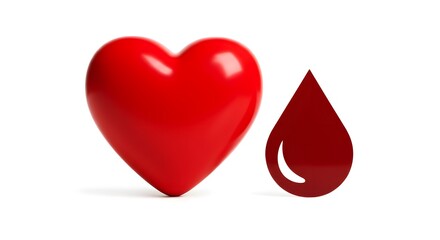 3D Heart and Blood Drop Icons on White