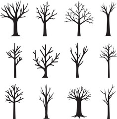 Bare Tree Silhouette Collection – Winter Trees and Leafless Branches Vector Set