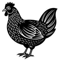 Stylized Black and White Illustration of a Hen