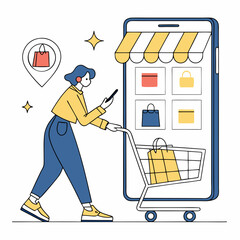 Woman shopping online mobile phone app cart