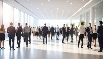 Blurred shot of business people at party or corporate event in office center
