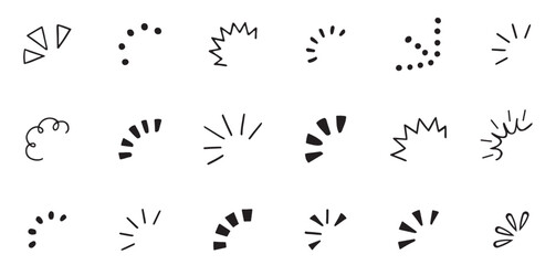 Hand-drawn confetti explosion burst ray shine line icon illustration. Line confetti exclamation icon elements. Spark exclamation emphasis ray twinkle starburst decoration. Vector illustration