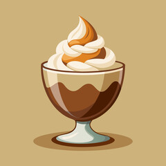 Delicious Chocolate Dessert with Whipped Cream in Glass Bowl