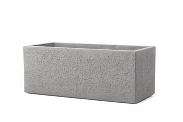 Empty rectangular concrete planter on transparent background