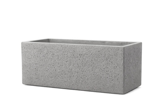 Empty rectangular concrete planter on transparent background