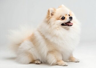 Adorable Pomeranian Dog Fluffy, White, and Happy