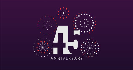 45th Anniversary Celebration Design With Fireworks on Dark Background, Perfect for Milestone Events and Invitations. Vector Illustration