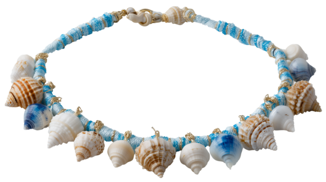 Beaded anklet adorned with seashells on a white background for beach lovers and accessories enthusiasts
