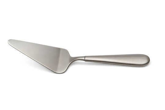Silver cake server lying on transparent background
