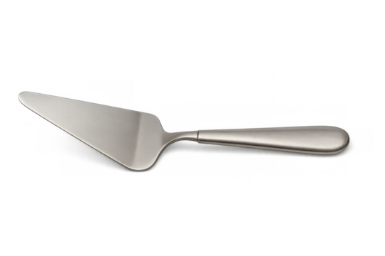 Silver cake server lying on transparent background