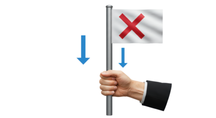 Isolated Hand Holding Flag with Arrows Pointing Down