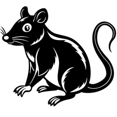 Black and White Illustration of a Sitting Rat