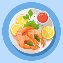 Delicious Cooked Shrimp Dish with Lemon and Sauce